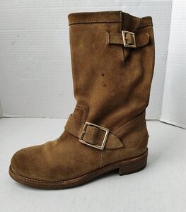 Jimmy Choo Suede Yen Bikers Boots In Whiskey Sz 36 & 1/2 Italy 6.5 US